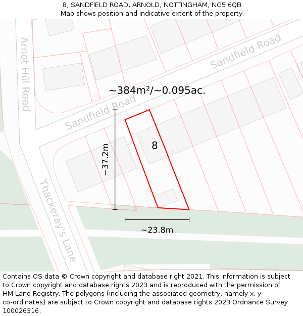 8, SANDFIELD ROAD, ARNOLD, NOTTINGHAM, NG5 6QB: Plot and title map