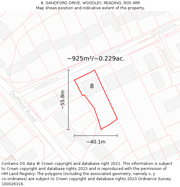 8, SANDFORD DRIVE, WOODLEY, READING, RG5 4RR: Plot and title map