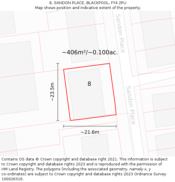 8, SANDON PLACE, BLACKPOOL, FY4 2PU: Plot and title map