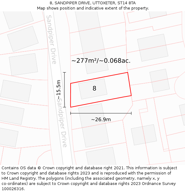 8, SANDPIPER DRIVE, UTTOXETER, ST14 8TA: Plot and title map