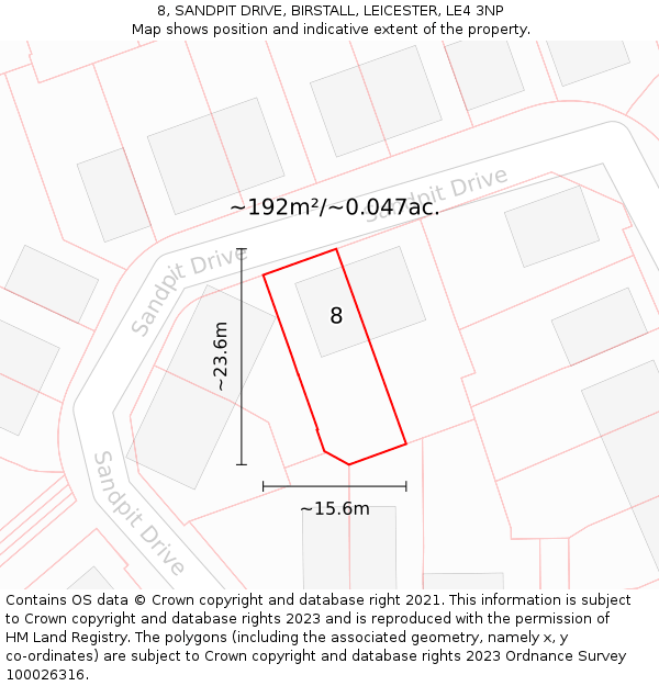 8, SANDPIT DRIVE, BIRSTALL, LEICESTER, LE4 3NP: Plot and title map