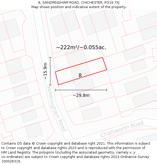 8, SANDRINGHAM ROAD, CHICHESTER, PO19 7XJ: Plot and title map