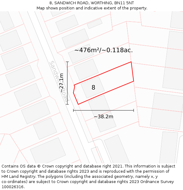 8, SANDWICH ROAD, WORTHING, BN11 5NT: Plot and title map