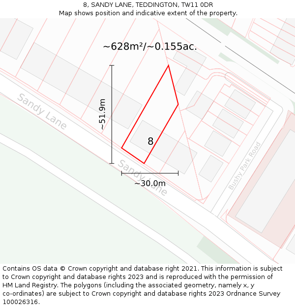 8, SANDY LANE, TEDDINGTON, TW11 0DR: Plot and title map