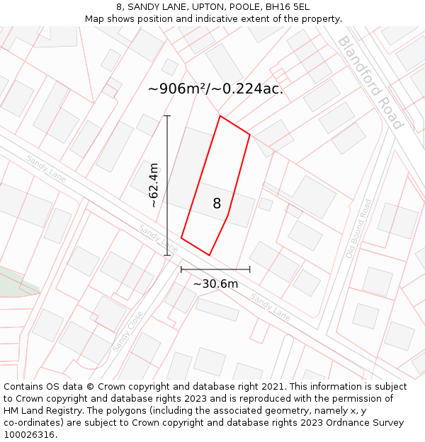 8, SANDY LANE, UPTON, POOLE, BH16 5EL: Plot and title map