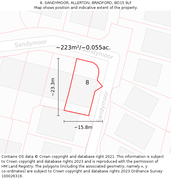 8, SANDYMOOR, ALLERTON, BRADFORD, BD15 9LF: Plot and title map