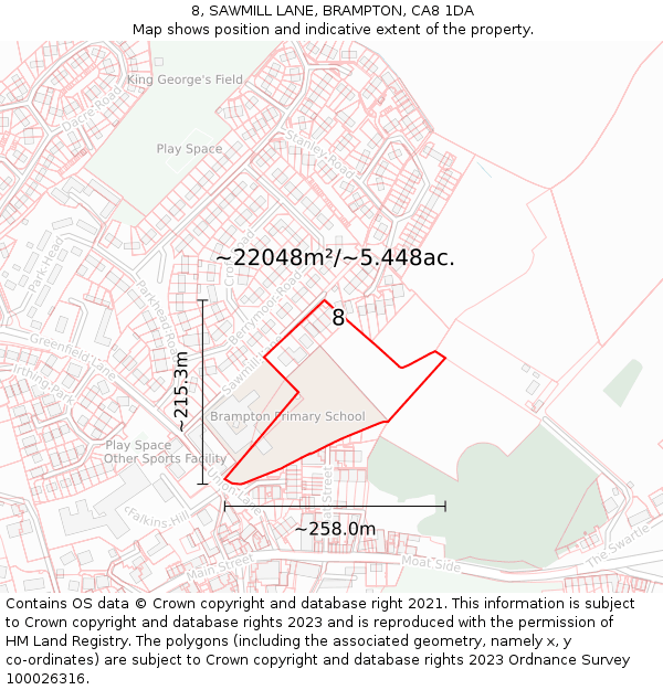 8, SAWMILL LANE, BRAMPTON, CA8 1DA: Plot and title map