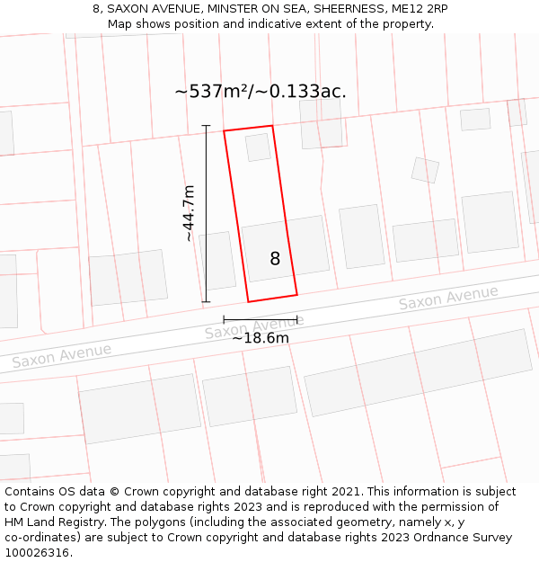 8, SAXON AVENUE, MINSTER ON SEA, SHEERNESS, ME12 2RP: Plot and title map