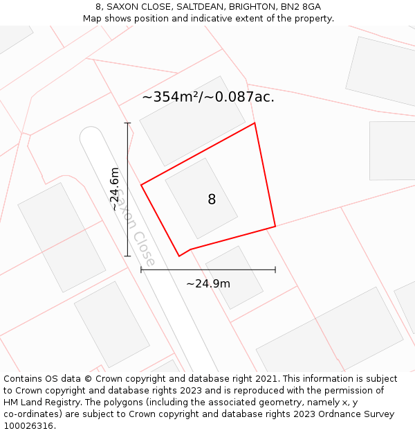 8, SAXON CLOSE, SALTDEAN, BRIGHTON, BN2 8GA: Plot and title map