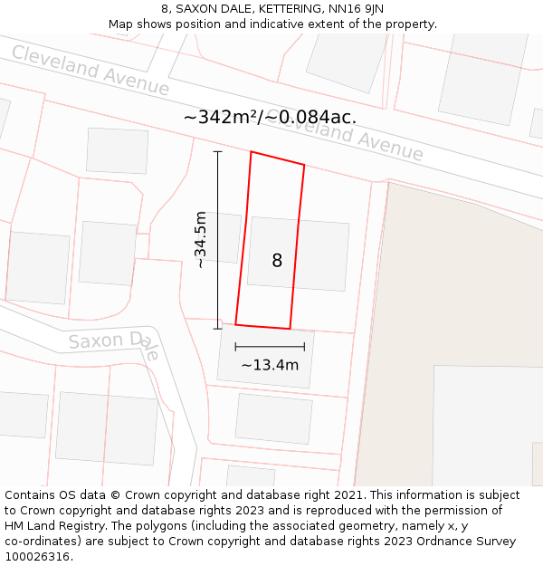 8, SAXON DALE, KETTERING, NN16 9JN: Plot and title map