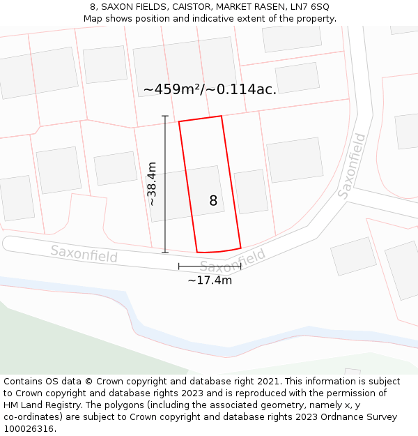 8, SAXON FIELDS, CAISTOR, MARKET RASEN, LN7 6SQ: Plot and title map