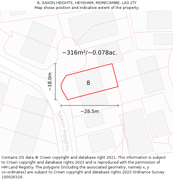 8, SAXON HEIGHTS, HEYSHAM, MORECAMBE, LA3 2TY: Plot and title map