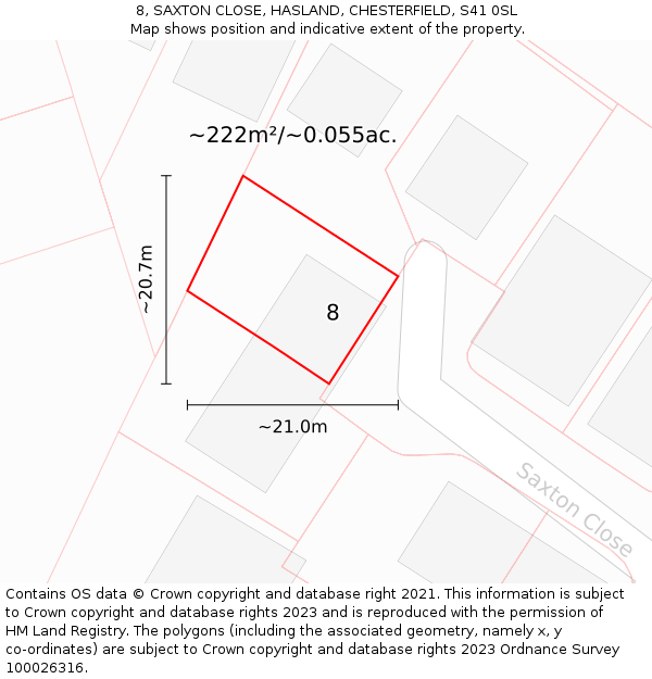 8, SAXTON CLOSE, HASLAND, CHESTERFIELD, S41 0SL: Plot and title map