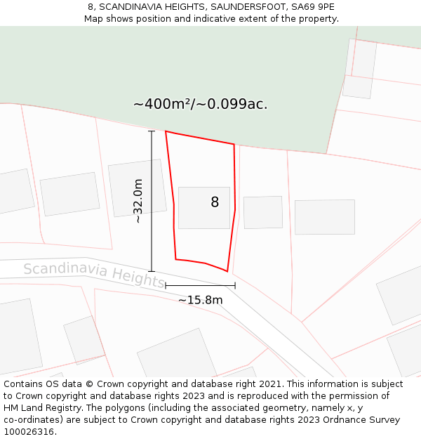 8, SCANDINAVIA HEIGHTS, SAUNDERSFOOT, SA69 9PE: Plot and title map