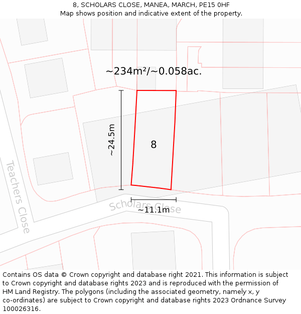 8, SCHOLARS CLOSE, MANEA, MARCH, PE15 0HF: Plot and title map