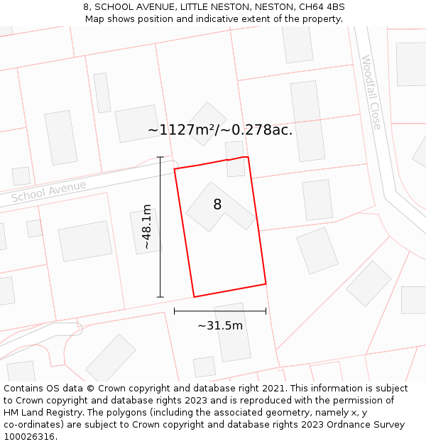 8, SCHOOL AVENUE, LITTLE NESTON, NESTON, CH64 4BS: Plot and title map