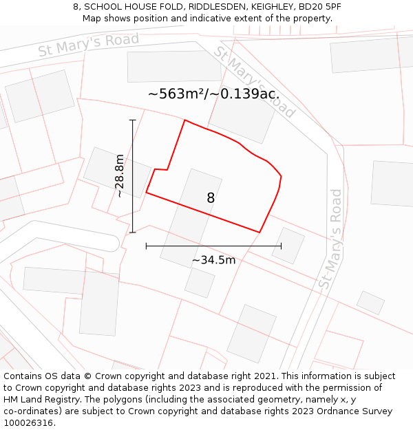 8, SCHOOL HOUSE FOLD, RIDDLESDEN, KEIGHLEY, BD20 5PF: Plot and title map