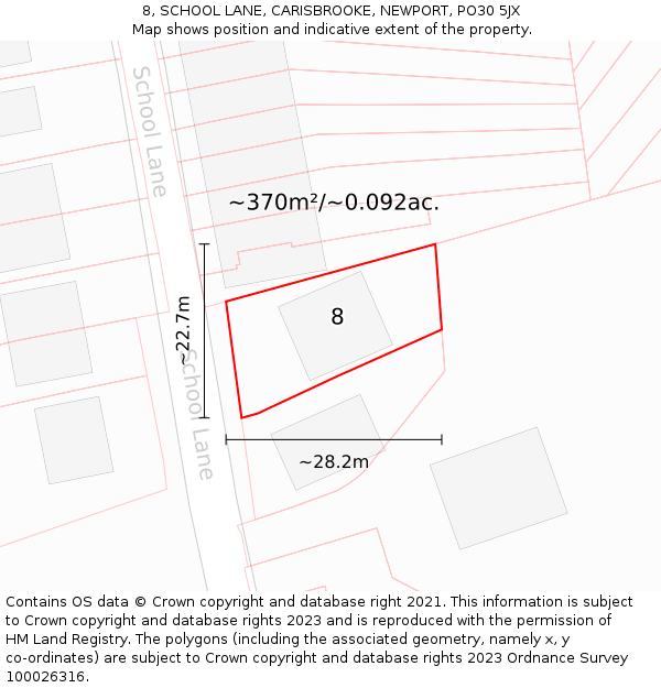 8, SCHOOL LANE, CARISBROOKE, NEWPORT, PO30 5JX: Plot and title map