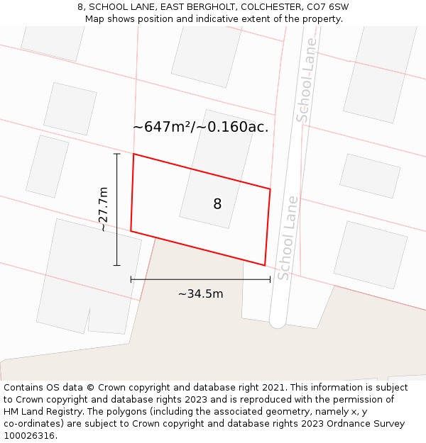 8, SCHOOL LANE, EAST BERGHOLT, COLCHESTER, CO7 6SW: Plot and title map