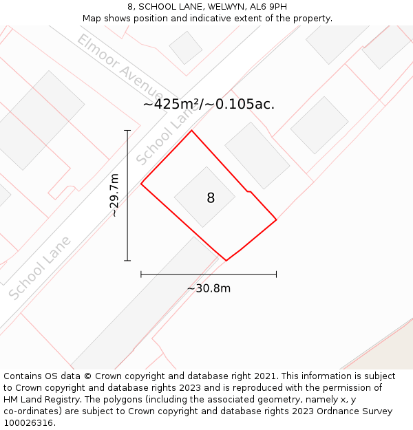 8, SCHOOL LANE, WELWYN, AL6 9PH: Plot and title map