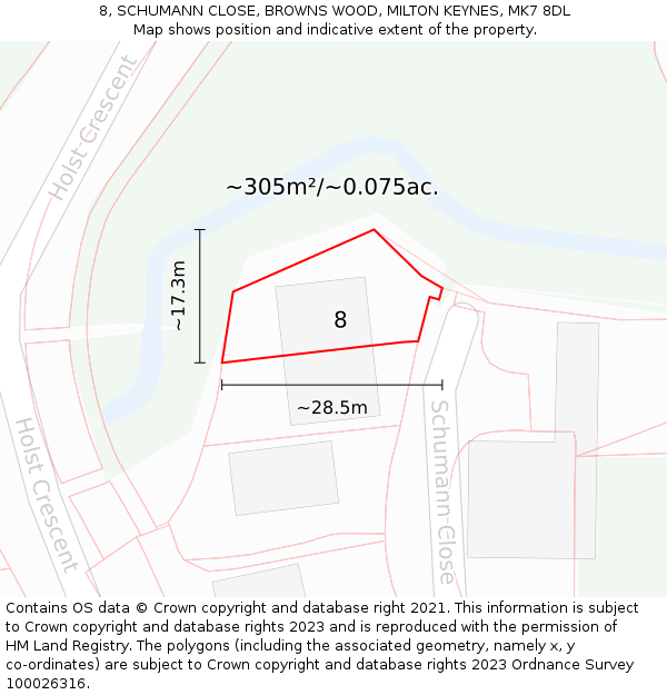 8, SCHUMANN CLOSE, BROWNS WOOD, MILTON KEYNES, MK7 8DL: Plot and title map