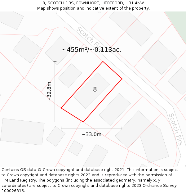 8, SCOTCH FIRS, FOWNHOPE, HEREFORD, HR1 4NW: Plot and title map