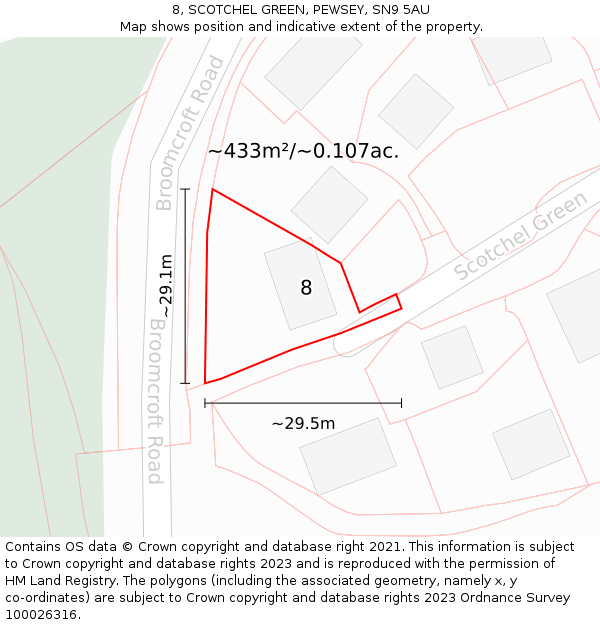 8, SCOTCHEL GREEN, PEWSEY, SN9 5AU: Plot and title map