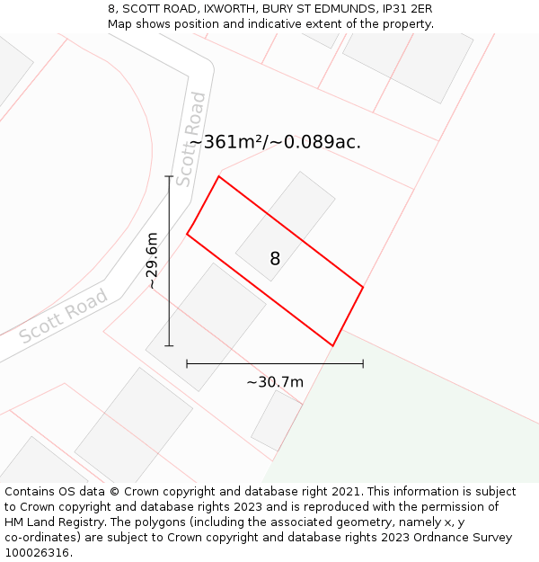 8, SCOTT ROAD, IXWORTH, BURY ST EDMUNDS, IP31 2ER: Plot and title map