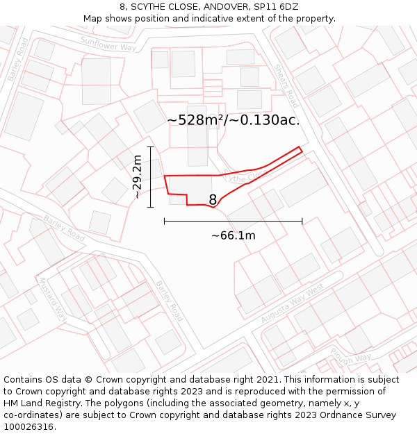 8, SCYTHE CLOSE, ANDOVER, SP11 6DZ: Plot and title map