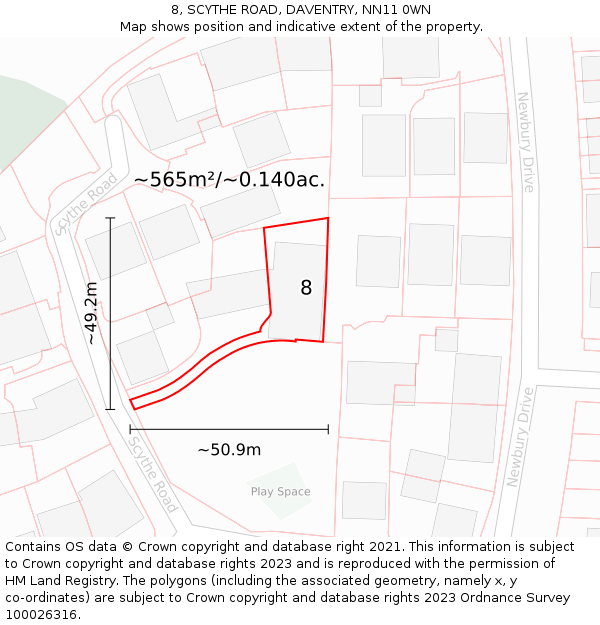 8, SCYTHE ROAD, DAVENTRY, NN11 0WN: Plot and title map