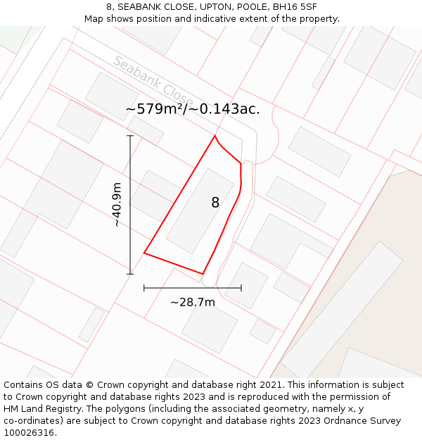 8, SEABANK CLOSE, UPTON, POOLE, BH16 5SF: Plot and title map