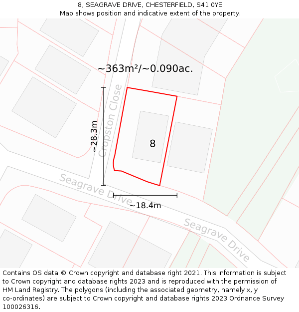 8, SEAGRAVE DRIVE, CHESTERFIELD, S41 0YE: Plot and title map