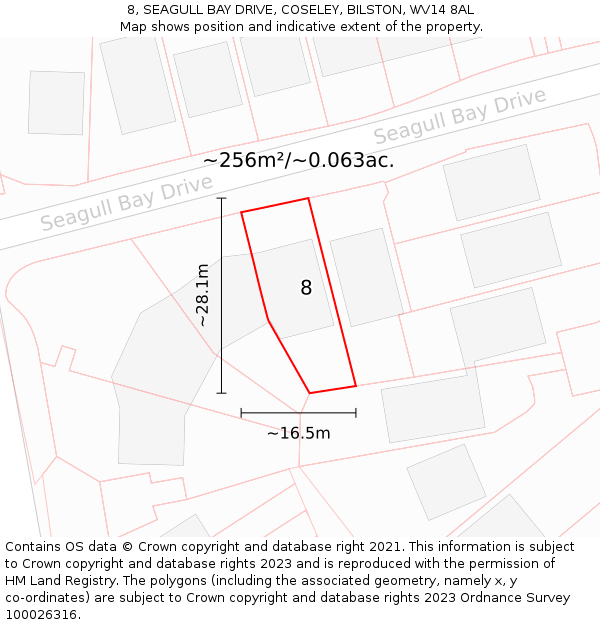 8, SEAGULL BAY DRIVE, COSELEY, BILSTON, WV14 8AL: Plot and title map