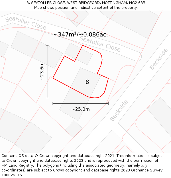 8, SEATOLLER CLOSE, WEST BRIDGFORD, NOTTINGHAM, NG2 6RB: Plot and title map