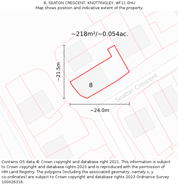 8, SEATON CRESCENT, KNOTTINGLEY, WF11 0HU: Plot and title map