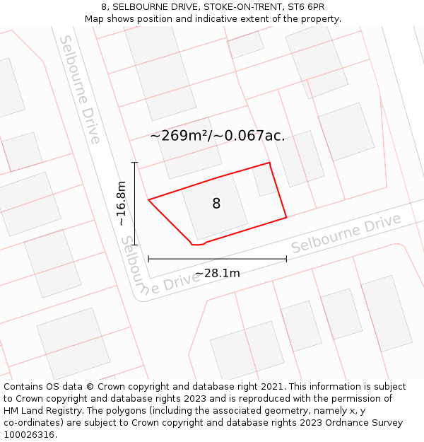 8, SELBOURNE DRIVE, STOKE-ON-TRENT, ST6 6PR: Plot and title map