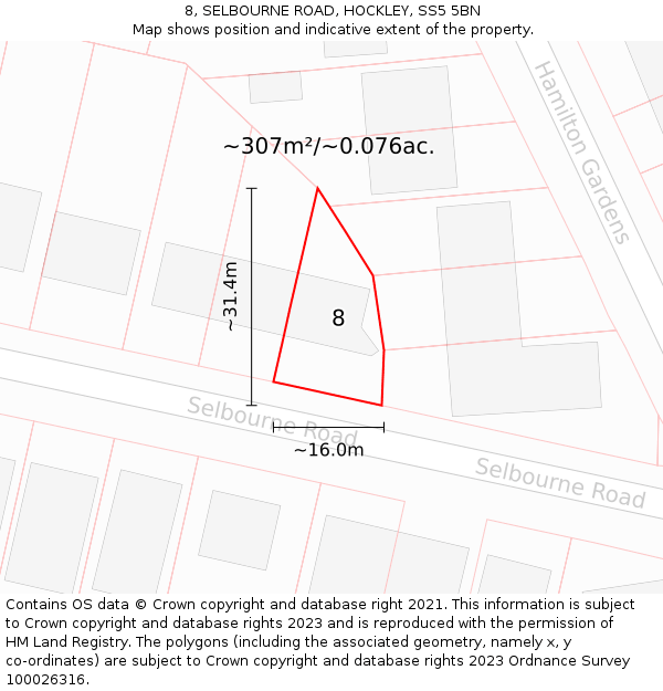 8, SELBOURNE ROAD, HOCKLEY, SS5 5BN: Plot and title map