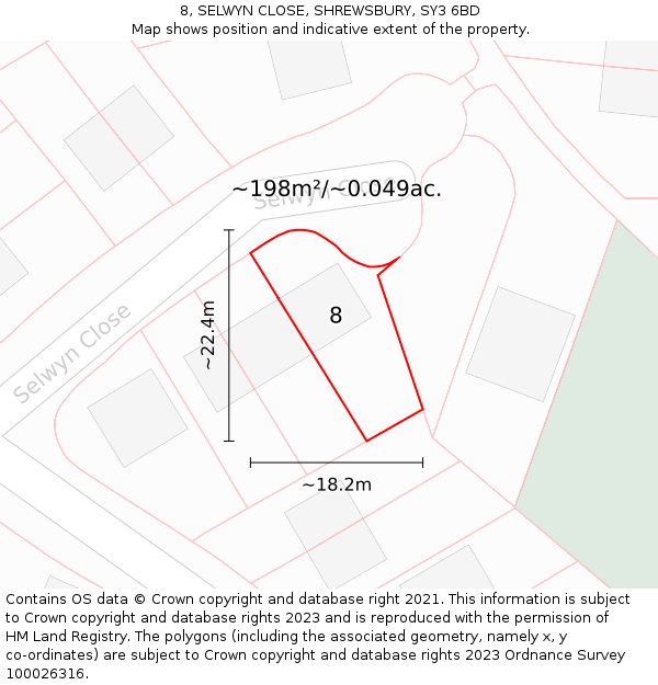 8, SELWYN CLOSE, SHREWSBURY, SY3 6BD: Plot and title map