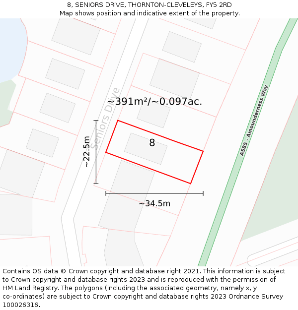 8, SENIORS DRIVE, THORNTON-CLEVELEYS, FY5 2RD: Plot and title map