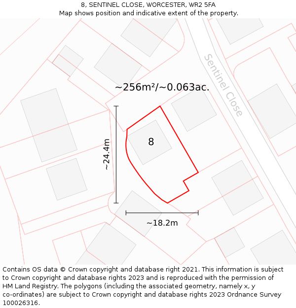 8, SENTINEL CLOSE, WORCESTER, WR2 5FA: Plot and title map