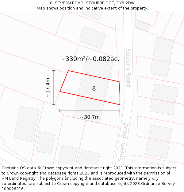 8, SEVERN ROAD, STOURBRIDGE, DY8 2DW: Plot and title map