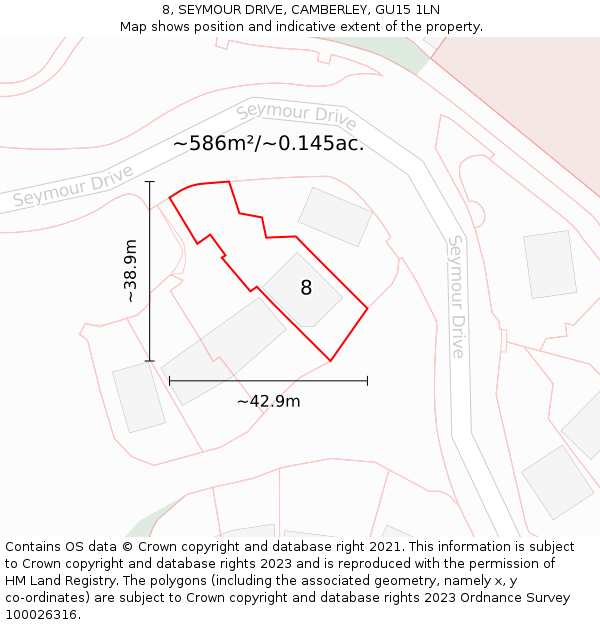 8, SEYMOUR DRIVE, CAMBERLEY, GU15 1LN: Plot and title map