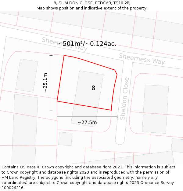 8, SHALDON CLOSE, REDCAR, TS10 2RJ: Plot and title map