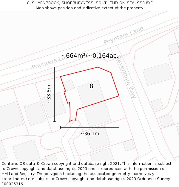 8, SHARNBROOK, SHOEBURYNESS, SOUTHEND-ON-SEA, SS3 8YE: Plot and title map