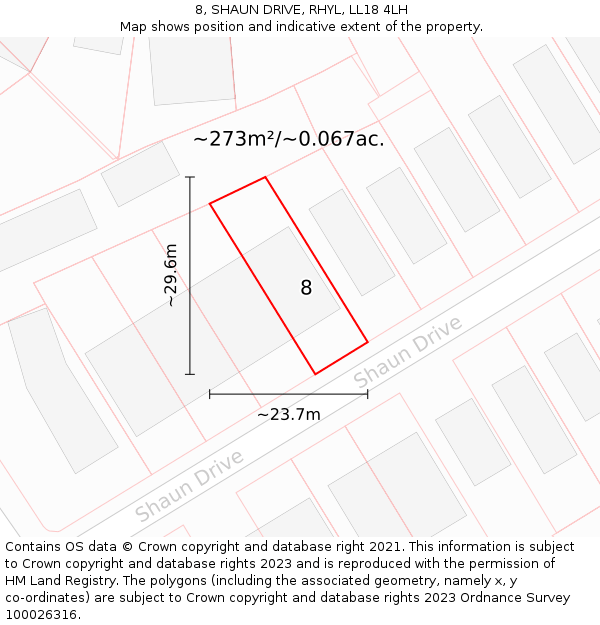 8, SHAUN DRIVE, RHYL, LL18 4LH: Plot and title map