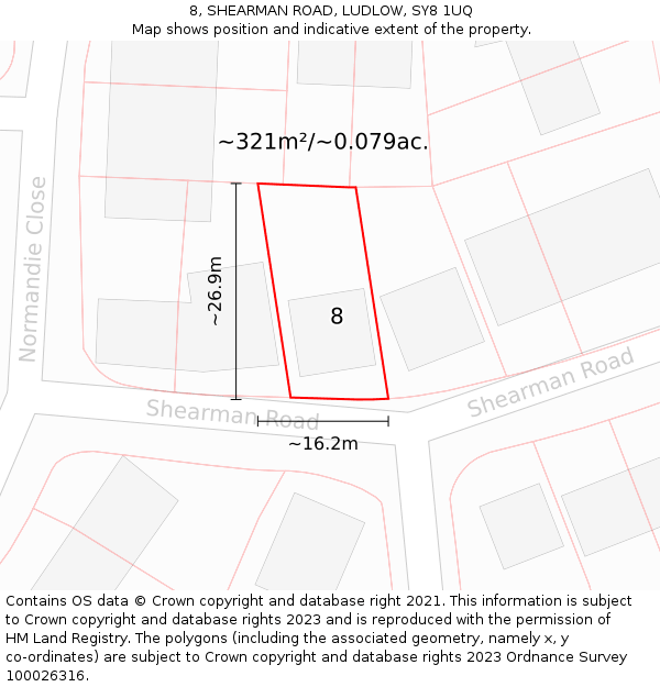 8, SHEARMAN ROAD, LUDLOW, SY8 1UQ: Plot and title map