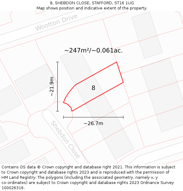 8, SHEBDON CLOSE, STAFFORD, ST16 1UG: Plot and title map