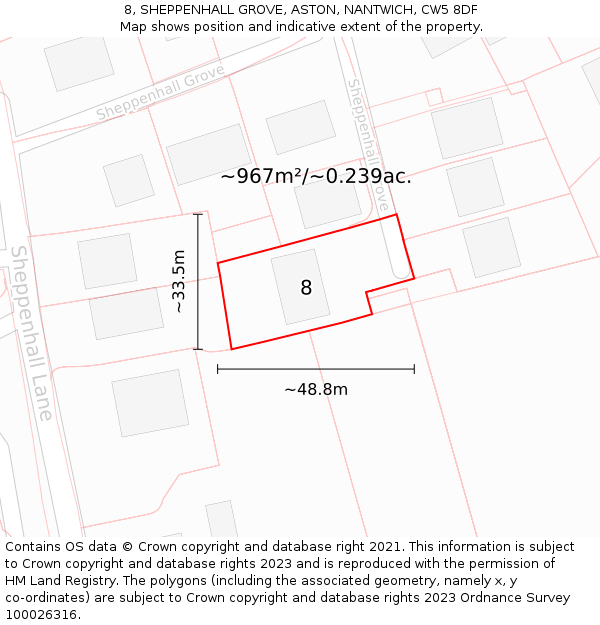 8, SHEPPENHALL GROVE, ASTON, NANTWICH, CW5 8DF: Plot and title map