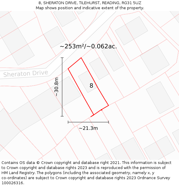 8, SHERATON DRIVE, TILEHURST, READING, RG31 5UZ: Plot and title map