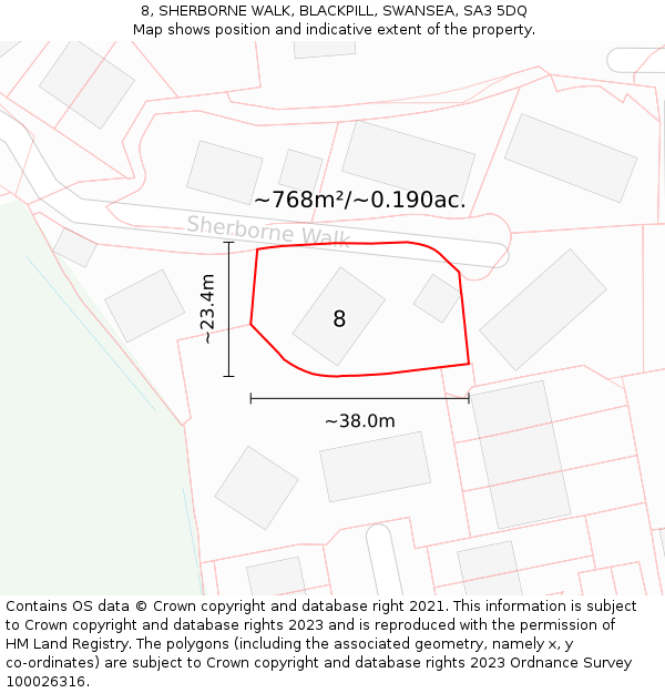 8, SHERBORNE WALK, BLACKPILL, SWANSEA, SA3 5DQ: Plot and title map